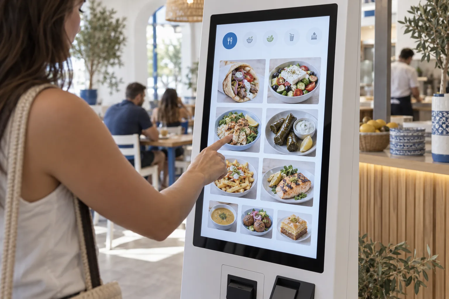 Ενδεικτική σκηνή παραγγελίας από kiosk αυτοεξυπηρέτησης σε χώρο εστίασης
