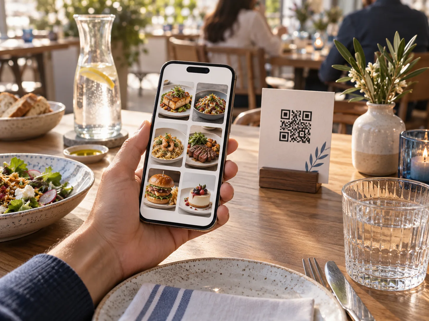Ενδεικτική σκηνή παραγγελίας από κινητό με QR στο τραπέζι